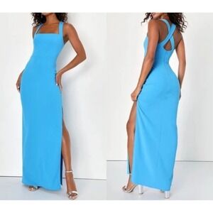 NWT Lulus Women GlamorousDedication Blue SleevelessColumn Maxi Dress XS